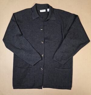 Norm Thompson M Dark Gray Merino Wool Cardigan Sweater Made in Italy 5-Button